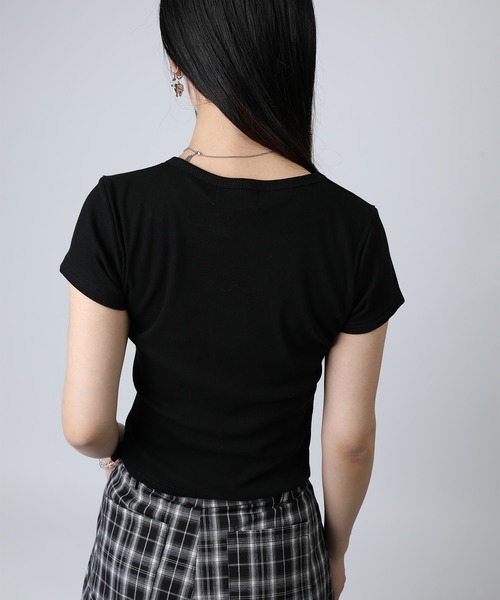 HOOK(フック)の「HOOK for girls リボンモチーフ刺繍 × コンパクトフィット T (SS)(Tシャツ/カットソー・レディース・ブラック/グレー/ホワイト/ブルー・FREE)」の12枚目の写真
