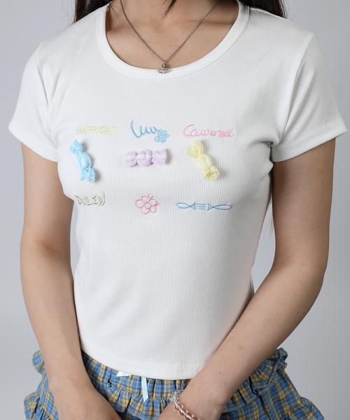 HOOK(フック)の「HOOK for girls リボンモチーフ刺繍 × コンパクトフィット T (SS)(Tシャツ/カットソー・レディース・ブラック/グレー/ホワイト/ブルー・FREE)」の17枚目の写真