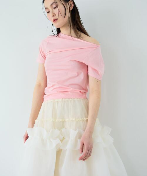 THE GOODLAND MARKET(ザグッドランドマーケット)の「cwtch ASYMMETRY ORGANIC T-SHIRTS(Tシャツ/カットソー・レディース・ホワイト/ピンク/ダークブラウン・FREE)」の1枚目の写真