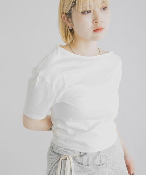 THE GOODLAND MARKET(ザグッドランドマーケット)の「cwtch ASYMMETRY ORGANIC T-SHIRTS(Tシャツ/カットソー・レディース・ホワイト/ピンク/ダークブラウン・FREE)」の5枚目の写真