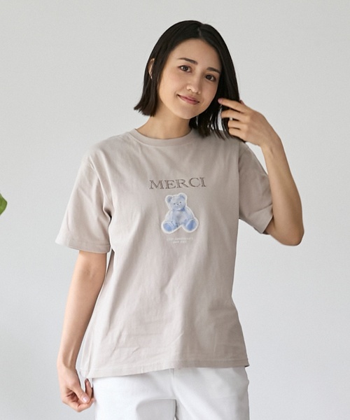 petit main LIEN（プティマインリアン）の「【親子リンク】【接触冷感】15th MERCI半袖Tシャツ（Tシャツ/カットソー・レディース・オフホワイト/ライトベージュ・F）」の2枚目の写真