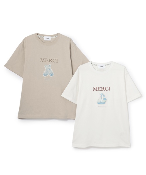 petit main LIEN（プティマインリアン）の「【親子リンク】【接触冷感】15th MERCI半袖Tシャツ（Tシャツ/カットソー・レディース・オフホワイト/ライトベージュ・F）」の3枚目の写真