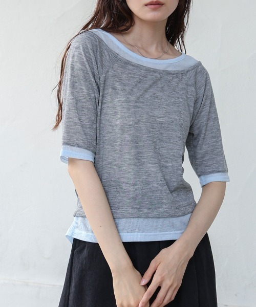 Bab（バブ）の「前後2WAYレイヤードオフショル風カットトップス（Tシャツ/カットソー・レディース・ライトグレー/アイボリー・FREE）」の12枚目の写真