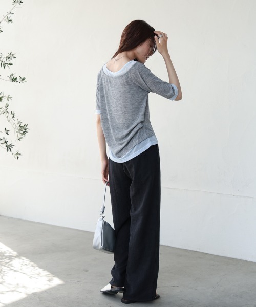 Bab（バブ）の「前後2WAYレイヤードオフショル風カットトップス（Tシャツ/カットソー・レディース・ライトグレー/アイボリー・FREE）」の21枚目の写真