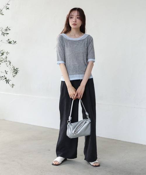 Bab（バブ）の「前後2WAYレイヤードオフショル風カットトップス（Tシャツ/カットソー・レディース・ライトグレー/アイボリー・FREE）」の20枚目の写真