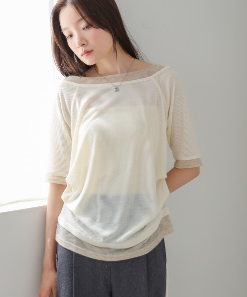 Bab（バブ）の「前後2WAYレイヤードオフショル風カットトップス（Tシャツ/カットソー・レディース・ライトグレー/アイボリー・FREE）」の8枚目の写真