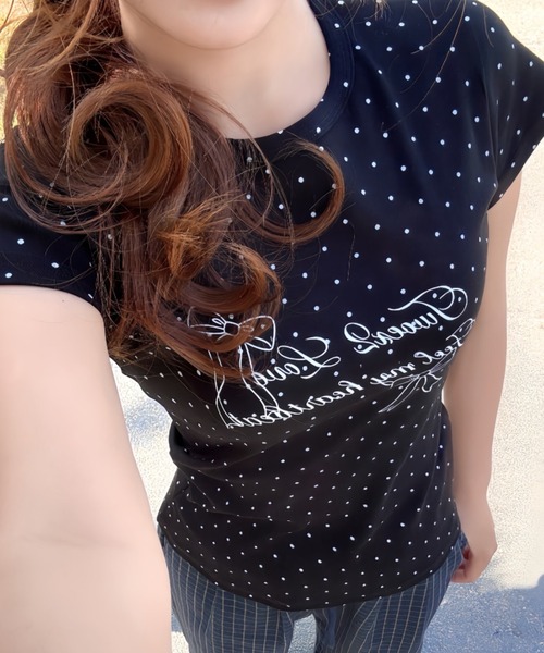 DIAVEL(ディアベル)の「ドット柄リボンロゴコンパクトTシャツ(Tシャツ/カットソー・レディース・ブラック・M)」の11枚目の写真