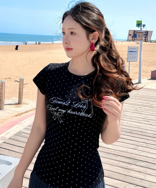 DIAVEL(ディアベル)の「ドット柄リボンロゴコンパクトTシャツ(Tシャツ/カットソー・レディース・ブラック・M)」の10枚目の写真