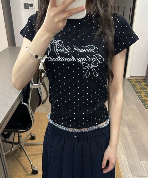 DIAVEL(ディアベル)の「ドット柄リボンロゴコンパクトTシャツ(Tシャツ/カットソー・レディース・ブラック・M)」の8枚目の写真