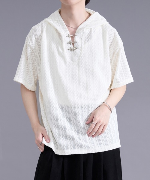 Ellno Loset(エルノロゼット)の「ファイヤーマンバックルカノコパーカー(パーカー・メンズ・ブラック/アイボリー・LARGE/MEDIUM)」の3枚目の写真