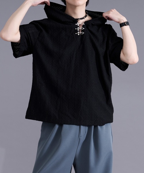 Ellno Loset(エルノロゼット)の「ファイヤーマンバックルカノコパーカー(パーカー・メンズ・ブラック/アイボリー・LARGE/MEDIUM)」の20枚目の写真