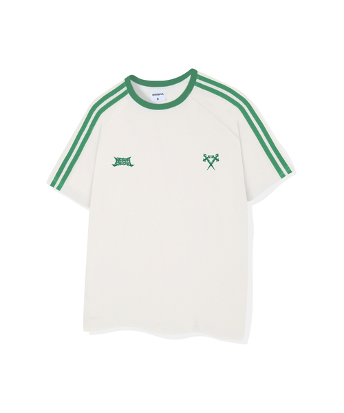 NESPA STUDIO（ネスパスタジオ）の「デュアルブレードオーバーサイズトラック半袖Tシャツ4カラー[NSSE_3002]（Tシャツ/カットソー・メンズ・ホワイト×グリーン/ホワイト×ブラック/クリーム/ブラック・SMALL/MEDIUM/LARGE/X-LARGE）」の4枚目の写真