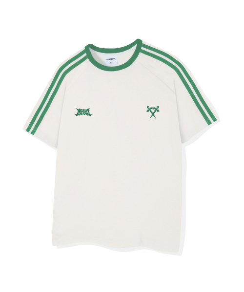 NESPA STUDIO（ネスパスタジオ）の「デュアルブレードオーバーサイズトラック半袖Tシャツ4カラー[NSSE_3002]（Tシャツ/カットソー・メンズ・ホワイト×グリーン/ホワイト×ブラック/クリーム/ブラック・SMALL/MEDIUM/LARGE/X-LARGE）」の7枚目の写真