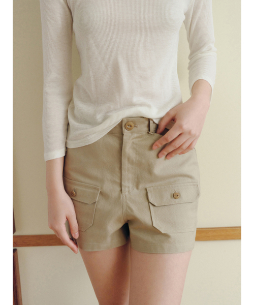 Yuje（ユジェ）の「POCKET HALF PANTS (3color, 2size)（その他パンツ・レディース・チャコールグレー/アイボリー/カーキブラウン・SMALL/MEDIUM）」の6枚目の写真