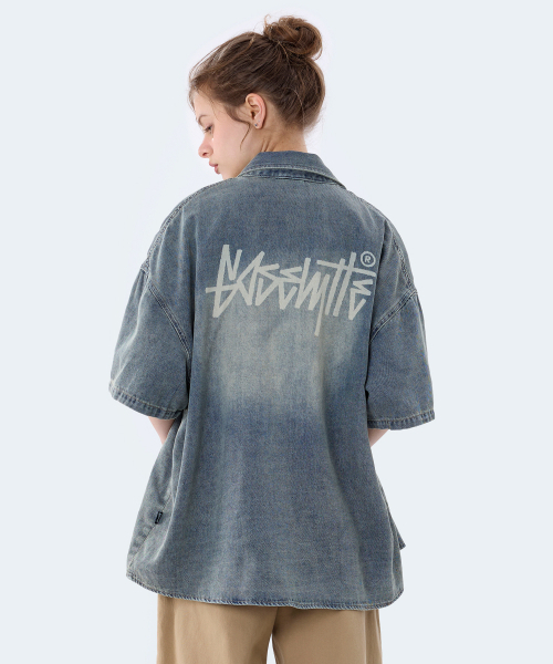YOSEMITE(ヨセミティ)の「ロゴパッチデニム半袖シャツダストインディゴYS-7Y02(シャツ/ブラウス・レディース・ダークネイビー・MEDIUM/LARGE)」の5枚目の写真