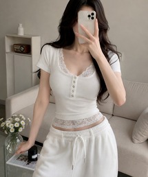 Mayree（メイリー）の「【Bls】 【ZL】【Bling Leads】レースヘンリーネックTEE(BL)（Tシャツ/カットソー）」
