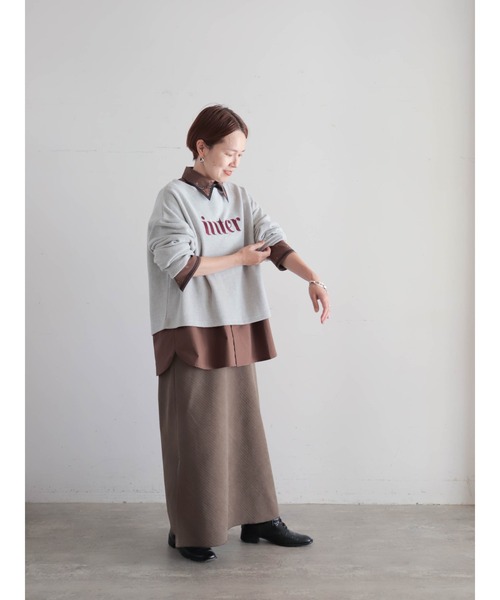 FIL DE FER（フィルデフェール）の「【予約】起毛メランジカット　ロゴ刺繍プルオーバー（Tシャツ/カットソー・レディース・チャコールグレー/ライトグレー・FREE）」の13枚目の写真