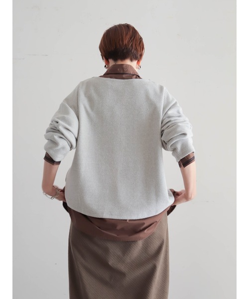 FIL DE FER（フィルデフェール）の「【予約】起毛メランジカット　ロゴ刺繍プルオーバー（Tシャツ/カットソー・レディース・チャコールグレー/ライトグレー・FREE）」の11枚目の写真
