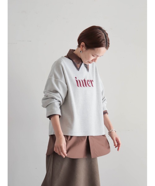 FIL DE FER（フィルデフェール）の「【予約】起毛メランジカット　ロゴ刺繍プルオーバー（Tシャツ/カットソー・レディース・チャコールグレー/ライトグレー・FREE）」の12枚目の写真