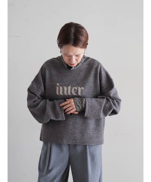 FIL DE FER（フィルデフェール）の「【予約】起毛メランジカット　ロゴ刺繍プルオーバー（Tシャツ/カットソー・レディース・チャコールグレー/ライトグレー・FREE）」の4枚目の写真