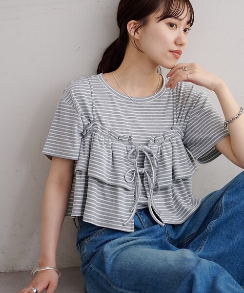 フリルキャミセットボーダープルオーバー（Tシャツ/カットソー