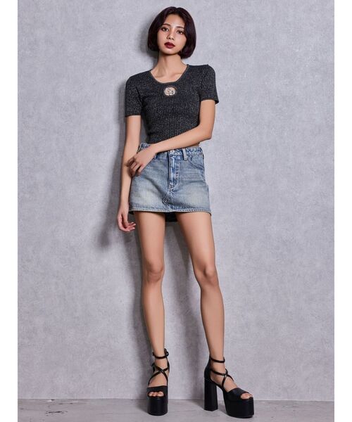 GYDA(ジェイダ)の「GG bijou MOLDラメニットトップス(Tシャツ/カットソー・レディース・ブラック/オフホワイト・FREE)」の6枚目の写真
