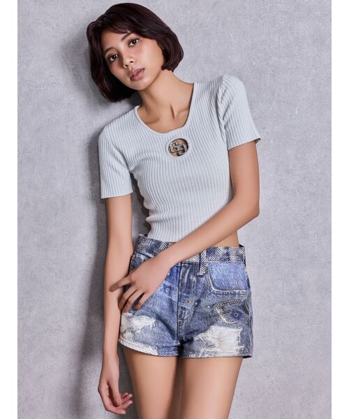 GYDA(ジェイダ)の「GG bijou MOLDラメニットトップス(Tシャツ/カットソー・レディース・ブラック/オフホワイト・FREE)」の8枚目の写真