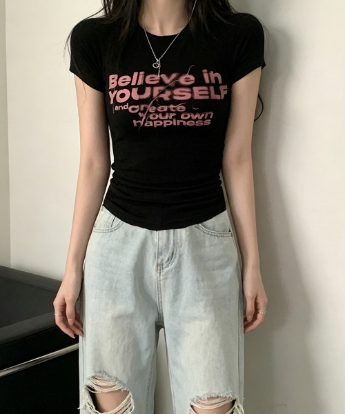 Miniministore(ミニミニストア)の「タイトロゴTシャツグラフィック半袖韓国風(Tシャツ/カットソー・レディース・ホワイト/ブラック・FREE)」の18枚目の写真