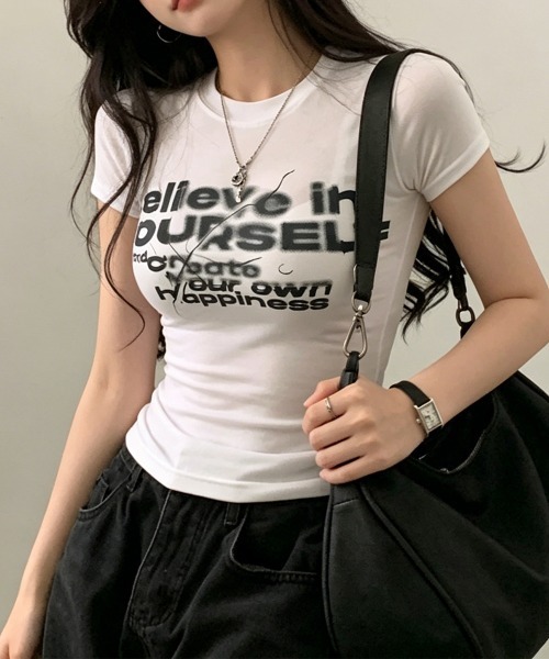 Miniministore(ミニミニストア)の「タイトロゴTシャツグラフィック半袖韓国風(Tシャツ/カットソー・レディース・ホワイト/ブラック・FREE)」の19枚目の写真