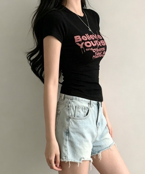 Miniministore(ミニミニストア)の「タイトロゴTシャツグラフィック半袖韓国風(Tシャツ/カットソー・レディース・ホワイト/ブラック・FREE)」の6枚目の写真