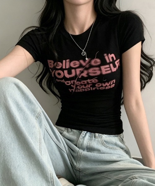 Miniministore(ミニミニストア)の「タイトロゴTシャツグラフィック半袖韓国風(Tシャツ/カットソー・レディース・ホワイト/ブラック・FREE)」の7枚目の写真