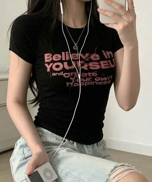 Miniministore(ミニミニストア)の「タイトロゴTシャツグラフィック半袖韓国風(Tシャツ/カットソー・レディース・ホワイト/ブラック・FREE)」の8枚目の写真