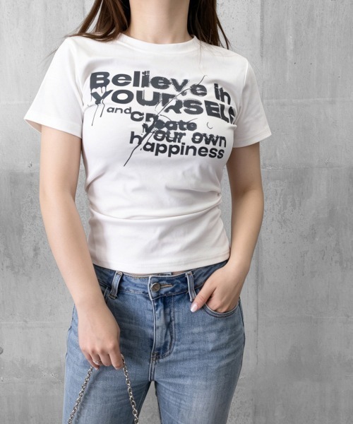 Miniministore(ミニミニストア)の「タイトロゴTシャツグラフィック半袖韓国風(Tシャツ/カットソー・レディース・ホワイト/ブラック・FREE)」の10枚目の写真