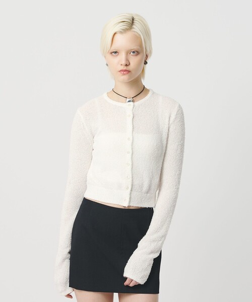 H BEAUTY&YOUTH UNITED ARROWS(エイチビューティーアンドユースユナイテッドアローズ)の「<H>カーリーヤーン ショート カーディガン(カーディガン/ボレロ・レディース・ブラック/ホワイト・FREE)」の1枚目の写真