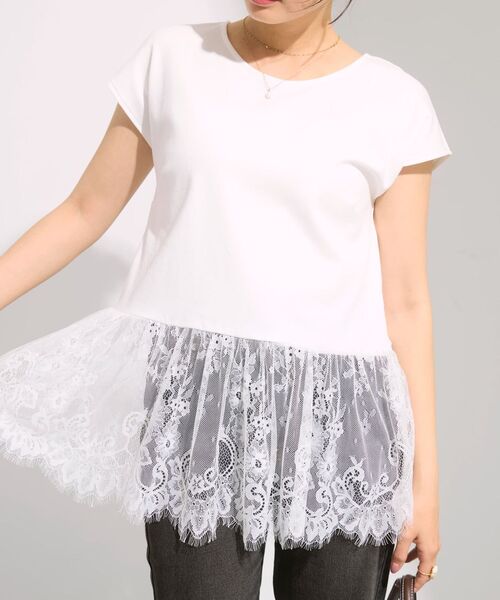 COHINA(コヒナ)の「レースドッキングフレンチトップス 【低身長・小柄女性】(Tシャツ/カットソー・レディース・ブラック/オフホワイト・ONE SIZE)」の14枚目の写真