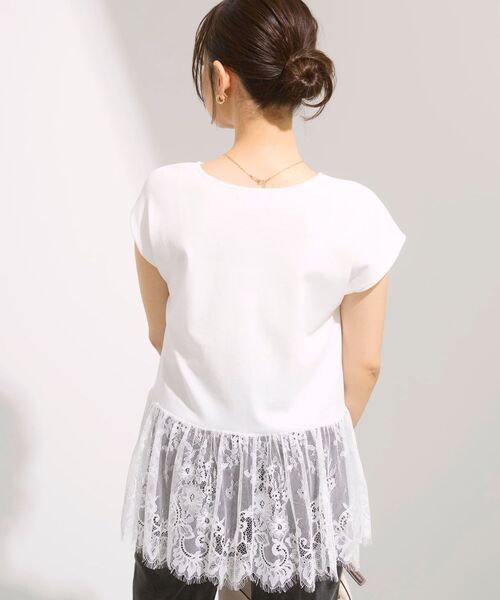 COHINA(コヒナ)の「レースドッキングフレンチトップス 【低身長・小柄女性】(Tシャツ/カットソー・レディース・ブラック/オフホワイト・ONE SIZE)」の6枚目の写真