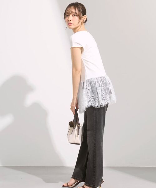 COHINA(コヒナ)の「レースドッキングフレンチトップス 【低身長・小柄女性】(Tシャツ/カットソー・レディース・ブラック/オフホワイト・ONE SIZE)」の8枚目の写真