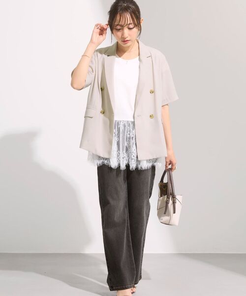 COHINA(コヒナ)の「レースドッキングフレンチトップス 【低身長・小柄女性】(Tシャツ/カットソー・レディース・ブラック/オフホワイト・ONE SIZE)」の9枚目の写真