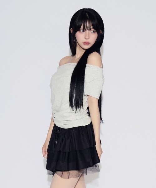 tinkerend(ティンカーエンド)の「Faux Layered Lace Top / フェイクレイヤードレーストップス(Tシャツ/カットソー・レディース・ブラック/ライトグレー・FREE)」の16枚目の写真