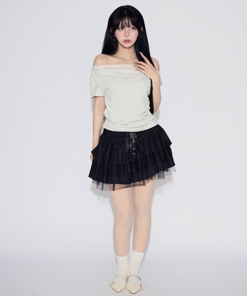 tinkerend(ティンカーエンド)の「Faux Layered Lace Top / フェイクレイヤードレーストップス(Tシャツ/カットソー・レディース・ブラック/ライトグレー・FREE)」の20枚目の写真