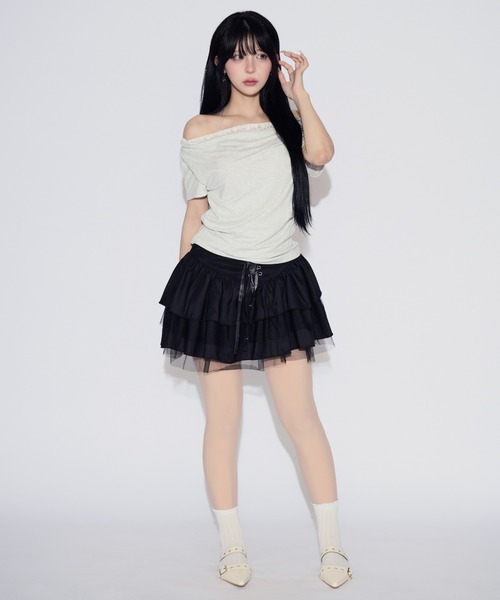 tinkerend(ティンカーエンド)の「Faux Layered Lace Top / フェイクレイヤードレーストップス(Tシャツ/カットソー・レディース・ブラック/ライトグレー・FREE)」の21枚目の写真