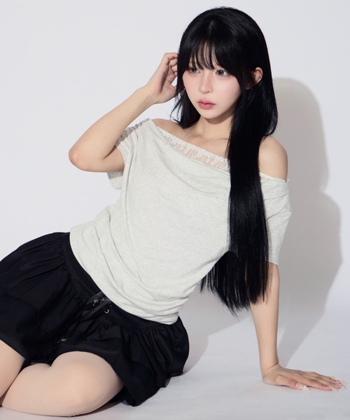 tinkerend(ティンカーエンド)の「Faux Layered Lace Top / フェイクレイヤードレーストップス(Tシャツ/カットソー・レディース・ブラック/ライトグレー・FREE)」の17枚目の写真