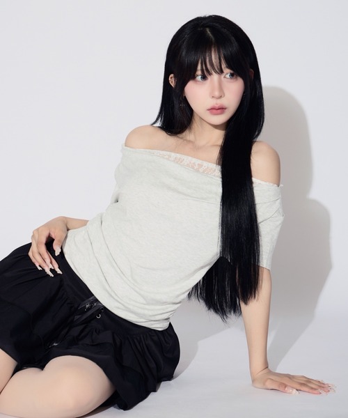 tinkerend(ティンカーエンド)の「Faux Layered Lace Top / フェイクレイヤードレーストップス(Tシャツ/カットソー・レディース・ブラック/ライトグレー・FREE)」の18枚目の写真