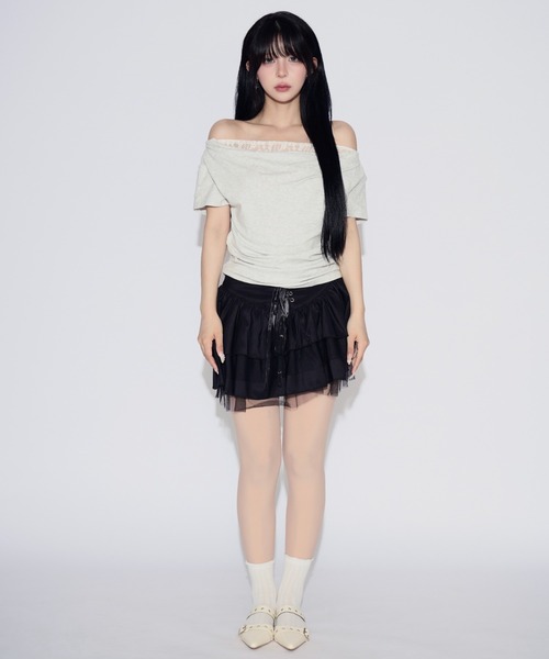 tinkerend(ティンカーエンド)の「Faux Layered Lace Top / フェイクレイヤードレーストップス(Tシャツ/カットソー・レディース・ブラック/ライトグレー・FREE)」の19枚目の写真