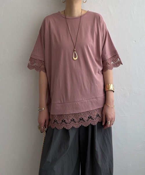 LBC(エルビーシー)の「【接触冷感】レイヤードレースプルオーバー(Tシャツ/カットソー・レディース・ホワイト/ネイビー/チェリーレッド/ブラック・M/L)」の4枚目の写真