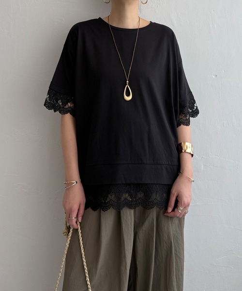 LBC(エルビーシー)の「【接触冷感】レイヤードレースプルオーバー(Tシャツ/カットソー・レディース・ホワイト/ネイビー/チェリーレッド/ブラック・M/L)」の3枚目の写真