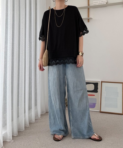 LBC(エルビーシー)の「【接触冷感】レイヤードレースプルオーバー(Tシャツ/カットソー・レディース・ホワイト/ネイビー/チェリーレッド/ブラック・M/L)」の8枚目の写真