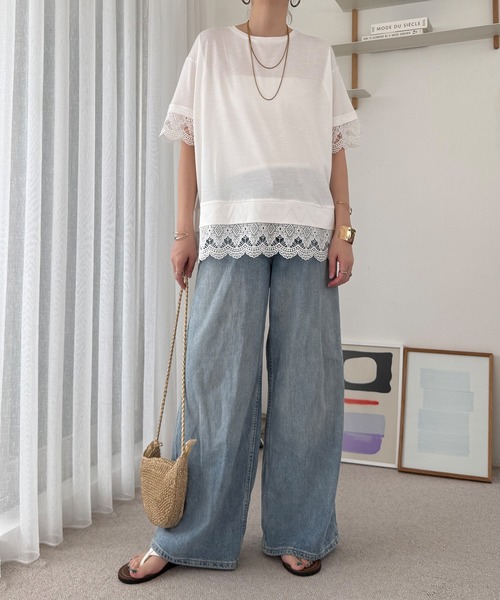 LBC(エルビーシー)の「【接触冷感】レイヤードレースプルオーバー(Tシャツ/カットソー・レディース・ホワイト/ネイビー/チェリーレッド/ブラック・M/L)」の10枚目の写真