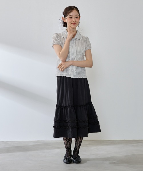 P.V.T(ピーブイティー)の「チェックレースブラウス(シャツ/ブラウス・レディース・ブルー/ホワイト/ネイビー・M)」の8枚目の写真