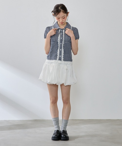 P.V.T(ピーブイティー)の「チェックレースブラウス(シャツ/ブラウス・レディース・ブルー/ホワイト/ネイビー・M)」の16枚目の写真